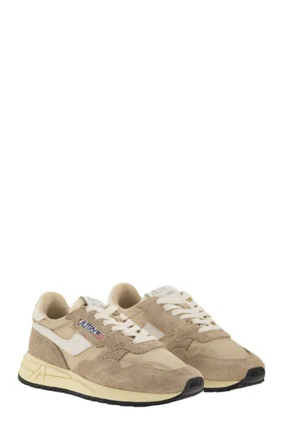 Autry Reelwind Low Nylon And Leather Craquele Pepper And White Sneakers In Beige