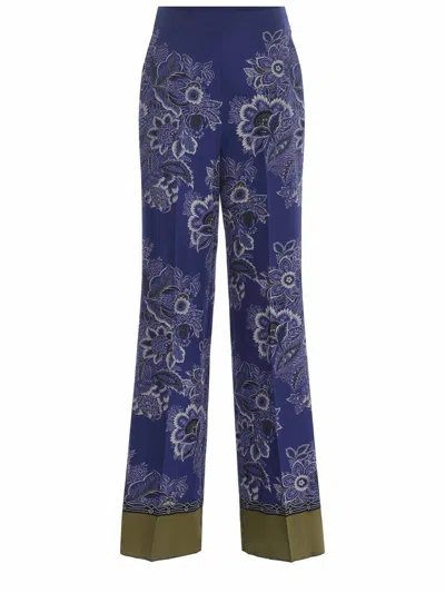 Etro High-rise Bandana Border-print Wide-leg Silk Pull-on Pants In Blue