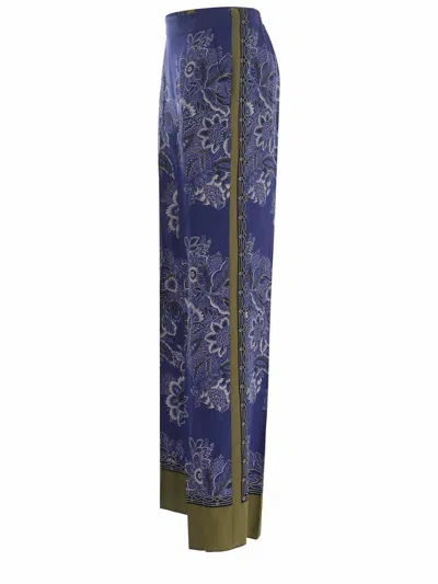 Etro High-rise Bandana Border-print Wide-leg Silk Pull-on Pants In Blue