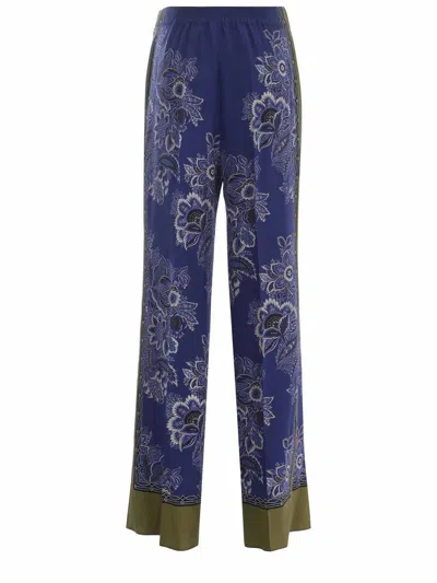 Etro High-rise Bandana Border-print Wide-leg Silk Pull-on Pants In Blue