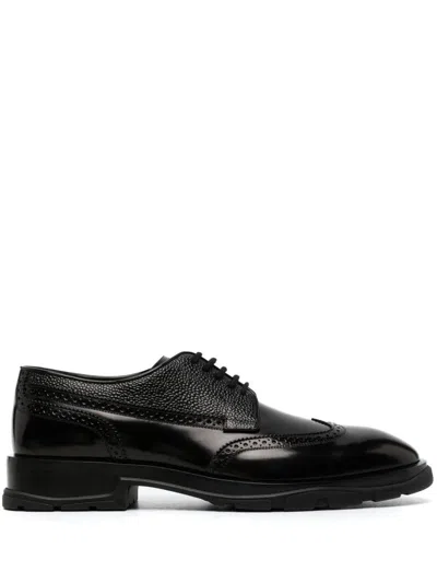 Alexander Mcqueen Black Lace-up Shoes With Quarter-brogue Detail In Leather Man In Black