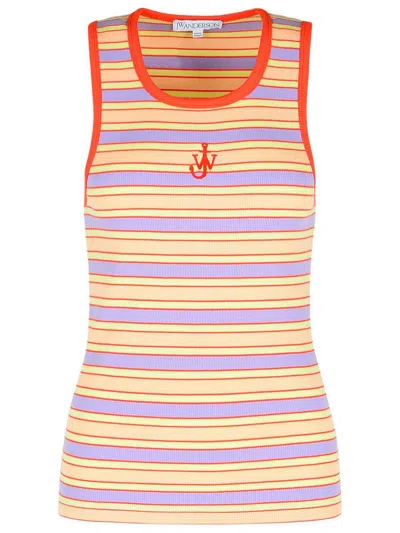 Jw Anderson Scoop Neck Sleeveless Top With Horizontal Stripes In Multicolor
