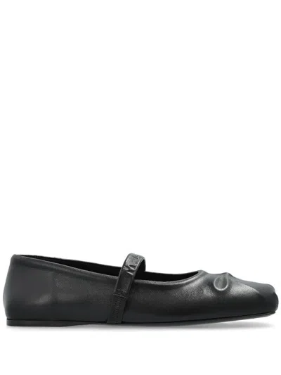Marni Black Ballerinas With Embossed Bow Detail On The Front In Leather Woman In Black