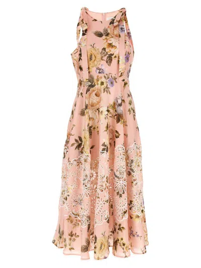 Zimmermann Acacia Broderie Anglaise Linen Midi Dress In Pink Floral