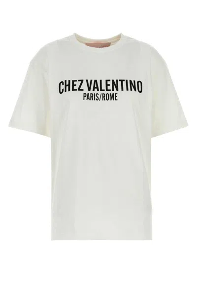 Valentino Cotton Slogan Print Drop Shoulder T-shirt In White
