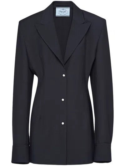 Prada Womens Blue Single-breasted Belted-waist Wool-blend Blazer In Blue