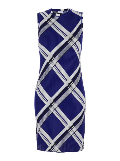 Shop Burberry Check Motif Silk Dress In Blue