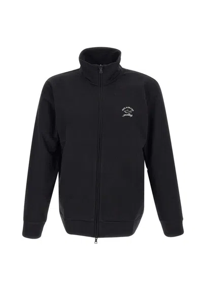 Shop Paul & Shark Logo-print Zip-up Cotton Blend Sweatshirt In Black