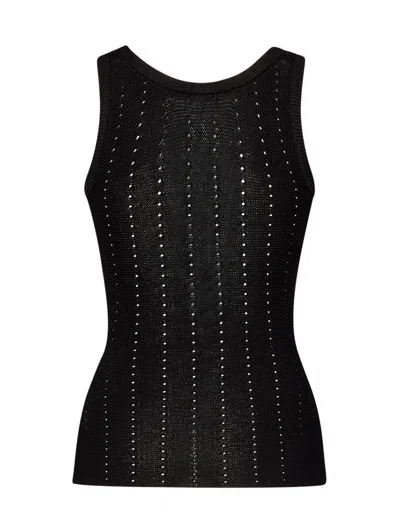 Etro Silk Blend Tank Top With Vertical Punched Pattern In Black