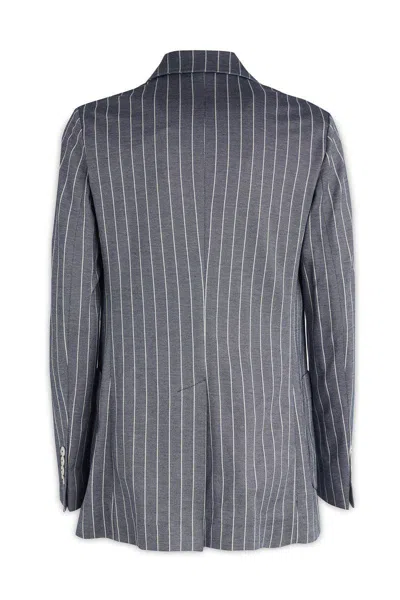 Shop Circolo 1901 Striped Double-breasted Jacket In Blue