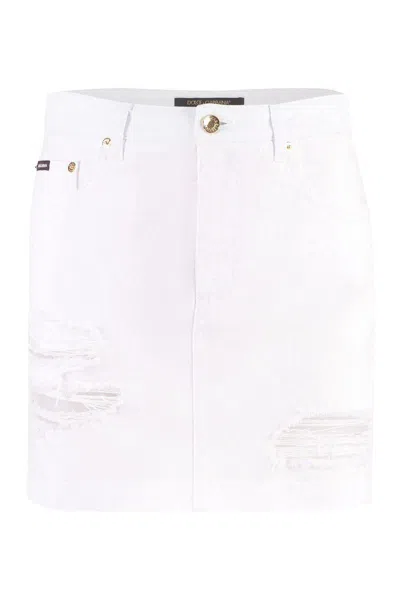 Dolce & Gabbana Distressed-finish Denim Miniskirt In White