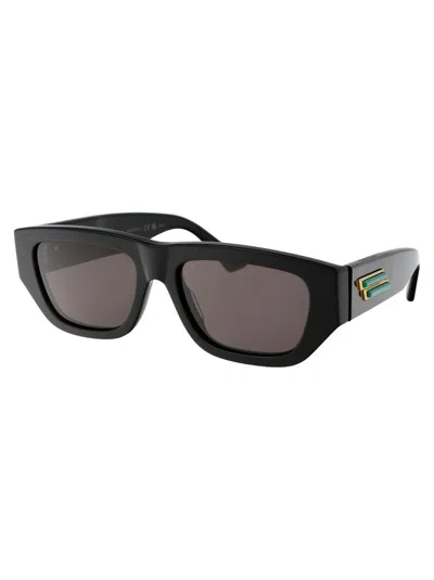 Bottega Veneta Black Bolt Stone-effect Rectangle-frame Sunglasses In Black