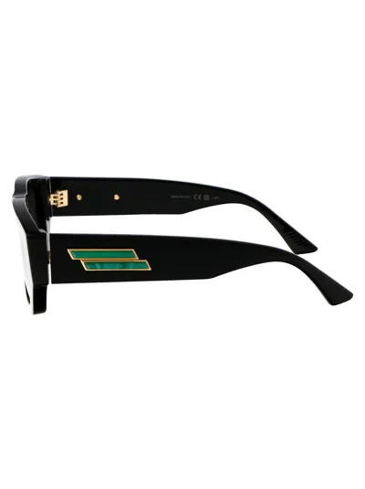 Bottega Veneta Black Bolt Stone-effect Rectangle-frame Sunglasses In Black