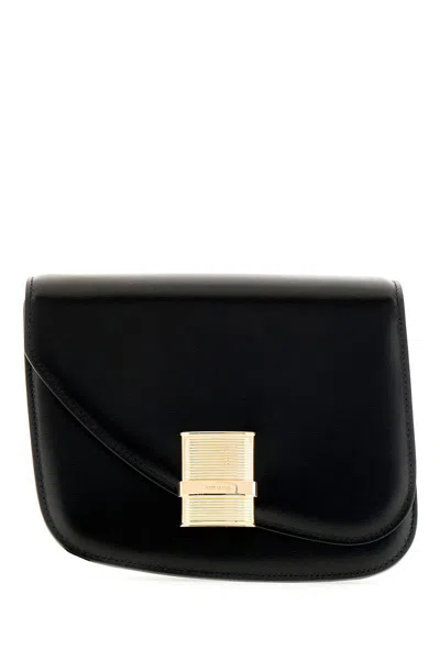 Ferragamo Black Leather Small Fiamma Crossbody Bag In Black