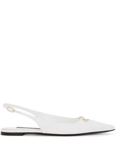 Dolce & Gabbana White Slingback Ballet Flats With Logo Detail In Leather Woman In White