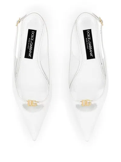 Dolce & Gabbana White Slingback Ballet Flats With Logo Detail In Leather Woman In White