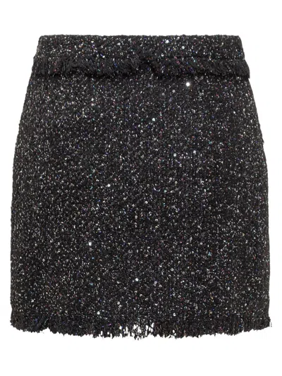 Msgm Black Mini-skirt With Multicolor Sequins In Fringed Fabric Woman In Black