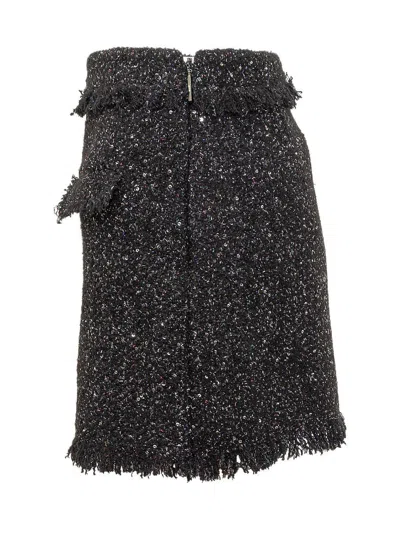 Msgm Black Mini-skirt With Multicolor Sequins In Fringed Fabric Woman In Black