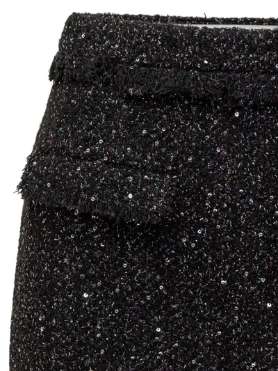 Msgm Black Mini-skirt With Multicolor Sequins In Fringed Fabric Woman In Black