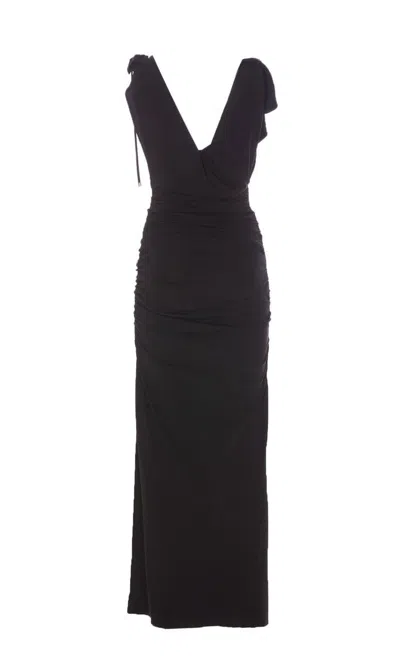 Attico The Abito Lungo Con Ruches In Black