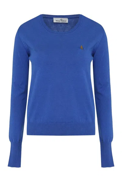 Vivienne Westwood Orb-embroidered Cotton-cashmere Jumper In Blue