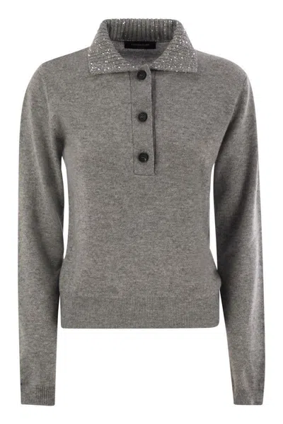 Fabiana Filippi Women's Wool, Silk And Cashmere Polo Collar Sweater In Grey