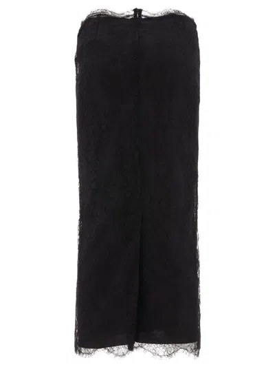 Dolce & Gabbana Midi Black Skirt With Re-edition Patch In Chantilly Lace Woman In Black