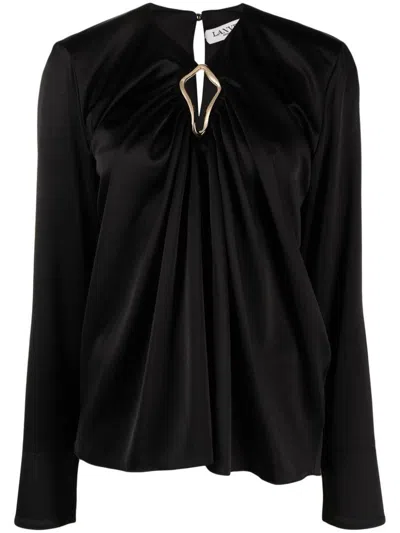 Lanvin Draped Long-sleeved Blouse In Black