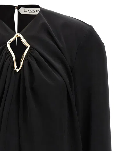 Lanvin Draped Long-sleeved Blouse In Black