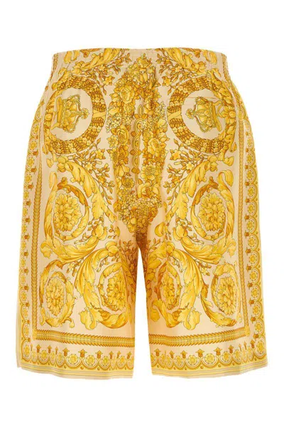 Versace Golden Barocco Print Silk Shorts In Printed