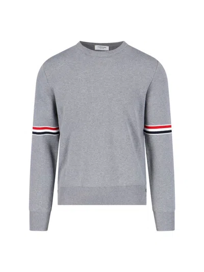 Shop Thom Browne Rwb Cotton Sweater In Grey