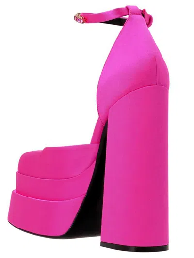 Versace Pink Medusa Aevitas Platform Heels In Deep Fuxia-oro