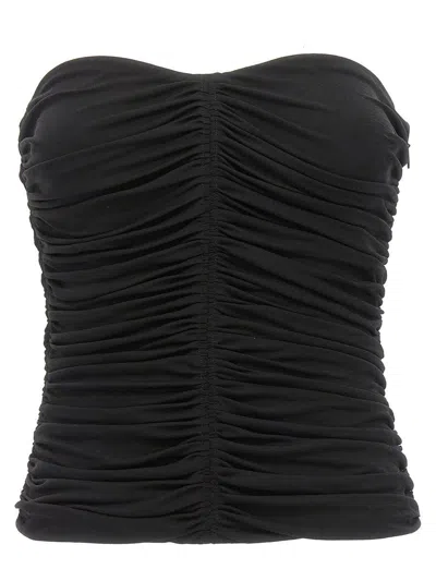 Saint Laurent Strapless Ruched Crepe-jersey Bustier Top In Black
