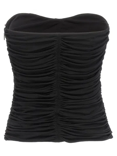 Saint Laurent Strapless Ruched Crepe-jersey Bustier Top In Black