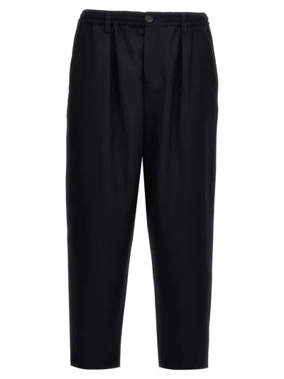 Marni Deep Blue Tropical Wool Trousers With Drawstring Waist In Blue