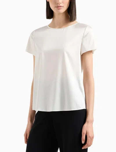 Emporio Armani Short-sleeved Silk Satin Blouse In White
