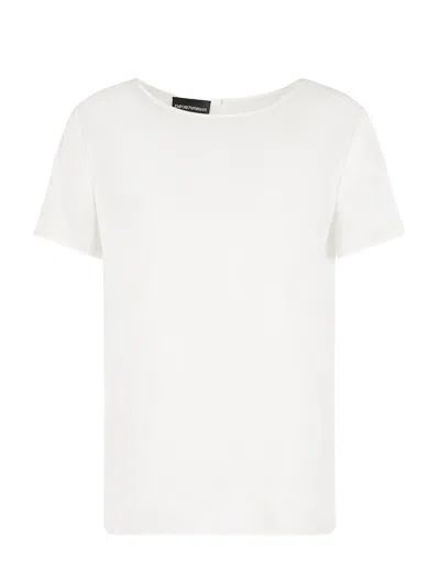 Emporio Armani Short-sleeved Silk Satin Blouse In White