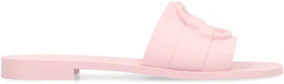 Moncler Rubber Slides With Flat Sole And Open Toe In Pink