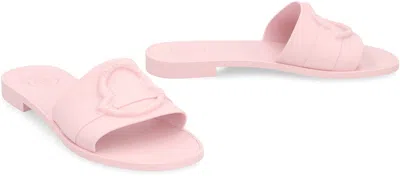 Moncler Rubber Slides With Flat Sole And Open Toe In Pink