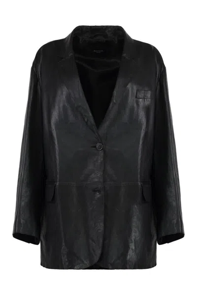Weekend Max Mara Black Leather Marat Blazer In Black
