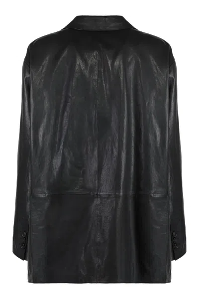 Weekend Max Mara Black Leather Marat Blazer In Black
