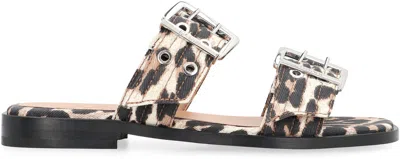 Ganni Denim Feminine Buckle Two-strap Sandals In Multicolor