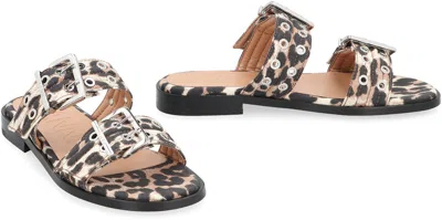 Ganni Denim Feminine Buckle Two-strap Sandals In Multicolor