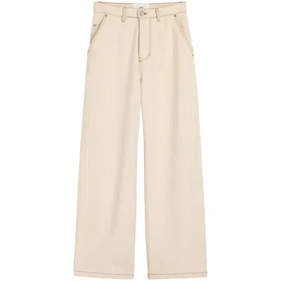 Ami Alexandre Mattiussi Beige Cotton Wide Fit Jeans White In Multicolor