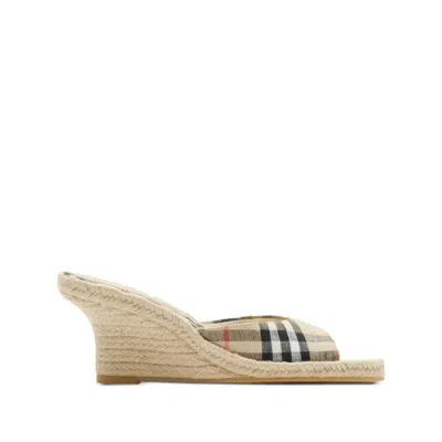 Burberry Checked Canvas-jacquard Espadrille Wedge Mules In Multicolor