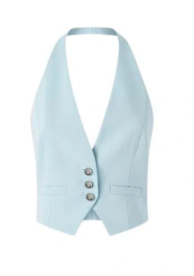Pinko Light Blue Crop Vest With Halter Neckline And Button Closure In Viscose Woman In Multicolor