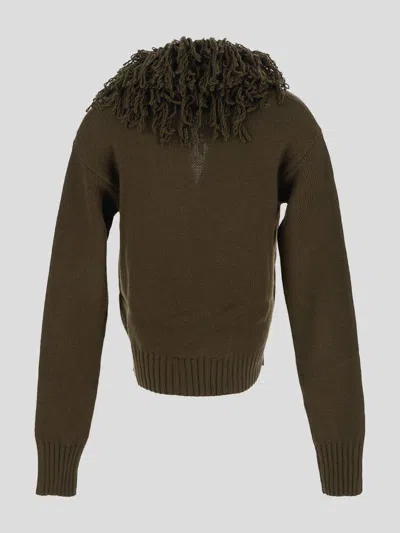 Blumarine Fringed Wool Cardigan In Green