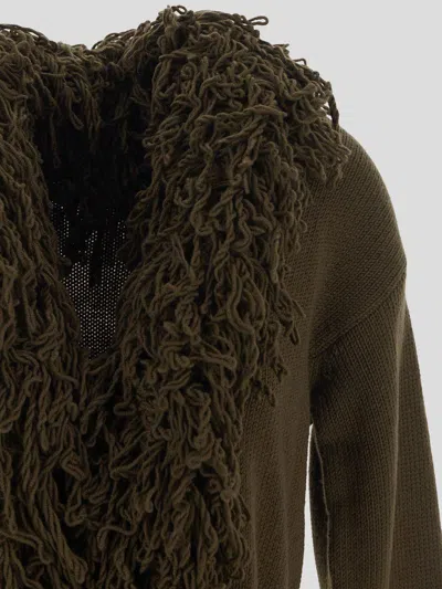 Blumarine Fringed Wool Cardigan In Green