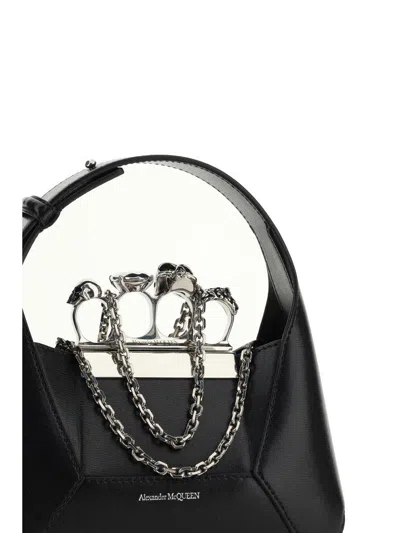 Alexander Mcqueen Mini Jewelled Leather Hobo In Black