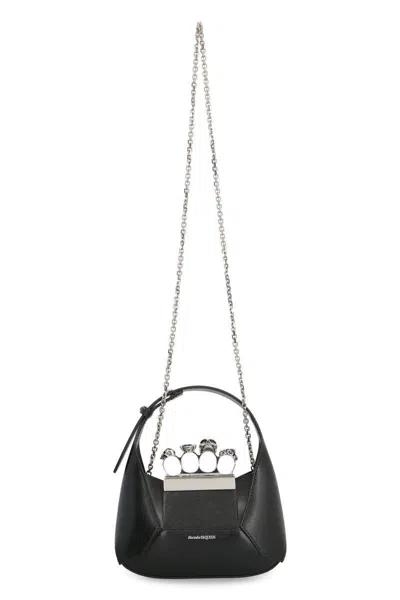Alexander Mcqueen Mini Jewelled Leather Hobo In Black